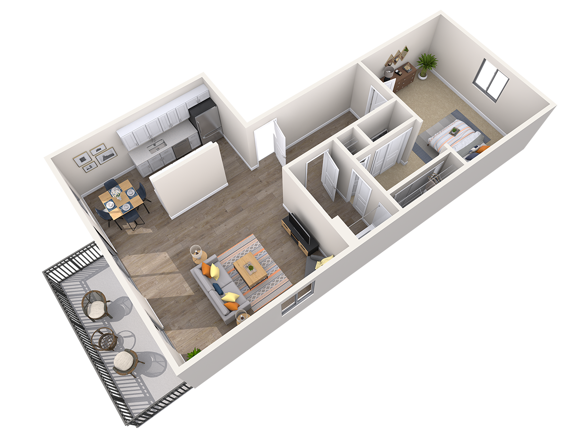Floor plan for 1 bed, 1 bath, 780 sqft